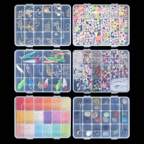 CGCG 3 Pack 7.9 x 5.8 inch Plastic Organizer Box with Adjustable Dividers 18 Grids Clear multi Compartment Storage Container Small Case for Beads Crafts Jewelry Fishing Tackles nail charm sticker