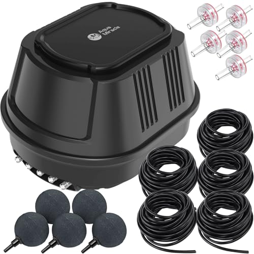 AquaMiracle All-in-One Koi Pond Aerator for Outdoor Ponds, Pond Air Pump with Airline Tubing, Air Stones, Check Valves & Air Filter Pad