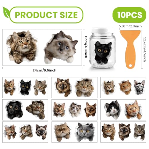 arricraft 10 Sheets Ripped Cat Theme UV DTF Cup Wrap for 16OZ Glass, Fun Cats Cute Kittens Rub on Decals PVC Transfer Stickers for DIY Cups Wood Funiture 24x11cm/9.4x4.3inch - style: Ripped Cat Theme