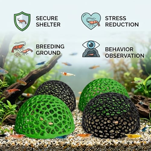 4Pcs Shrimp Hides for Aquarium, Decorative Fish Tank Decorations with 4.1 Inch Diameter, Aquarium Cave Hideout for Breeding and Shelter, Ideal for Tropical Fish and Shrimp Keepers