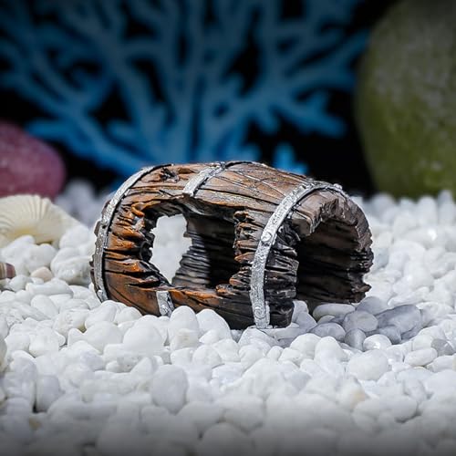 Natural Fishes Tanks Ornaments Miniature Weathered Barrels Fishes Tanks Accessory for Reptiles Enclosures Reptiles Hide Cave