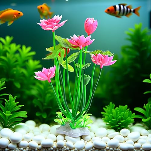 1pc Pink Artificial Water Plants,Plastic Artificial Lotus Fish Tank Ornament,Aquatics Grass Flower Simulation Wedding Favors,Plastic Plants for Party Fish and Aquatic Pets Aquarium Décor