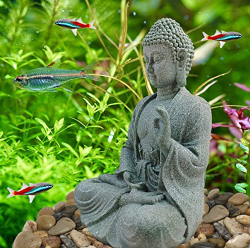 livelyfish Meditating Buddha Statue Natural Sandstone Buda Sculptures for Fish Tank Aquarium Decorations Home Zen Garden Bonsai Ornament Decor, Gifts (Fearless-Small) - size: B-Small