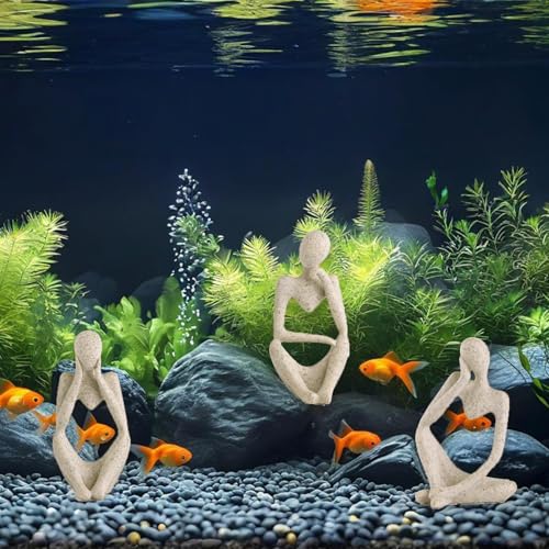 3 Pcs Fish Aquarium Decor Ornaments Minimalist Sandstone Thinker Statue Fish Tank Decorations Small Accessories Resin Abstract Home Decor Fish Toy for Betta Cichlid Goldfish Shrimps Hermit Crabs - color: 3 Pcs Thinker Statue