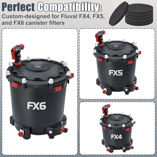 Fx4 Carbon Filter Pads Compatible with Fluval FX4 FX5 / FX6 Canister Filter,Replacement Carbon Impregnated Foam Pads Aquarium Filter Media Pack of 6 - color: black