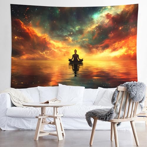 WODEJIA Meditation Yoga Tapestry, Galaxy Nebula Ocean Sunset Wall Hanging Tapestry, Spiritual Zen Large Wall Art for Bedroom Living Room Dorm Home Decor （79"x59"inches） - color: Meditation, size: 79"L x 59"W