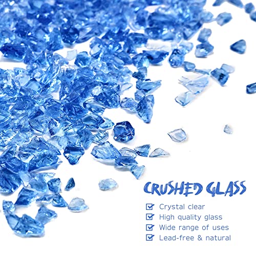 1.5 lb Ocean Blue Crushed Glass for Resin Art and Crafts, 3-6mm Chunky Broken Glass Pieces, Solid Color Irregular Shards for Geode, Vase Filler, Aquarium Decor & DIY Crafts - color: Ocean Blue