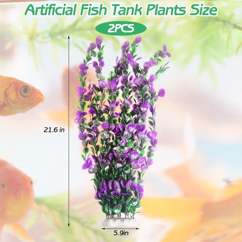 Hamiledyi Purple Green Serrated Leaf Tall Aquarium Plastic Plants Artificial Fish Tank Plant Aquarium Decor Extra Large Lifelike Aquatic Plant Suitable for Saltwater and Freshwater 21.6-inch Tall 2Pcs - color: B*2 Pcs, size: 21.6 in