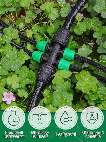 Kalolary 20PCS Locked Barbed Tee Connectors, 5/16" to 1/4" Drip Irrigation Fittings Kit 8/12mm to 4/7mm Tube Lock Female Connector 6-Way Barbed Lock Irrigation Parts for Watering System (Black Green) - color: Black Green 5/16" to 1/4" 6-Way