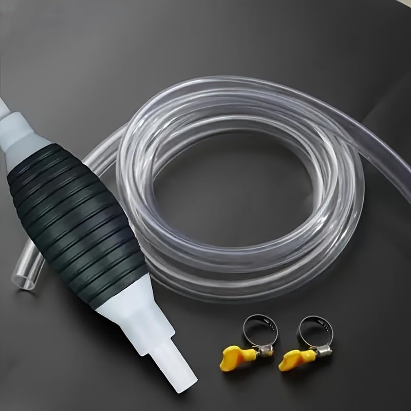 Portable Straw Pump 1pc - 39.37 Inch Flexible PVC Hose with Safety Pad & 2 Clamps, Ideal for Transferring Gas, Oil, Water & Fuel, Manual Siphon Pump for Automotive & Household Use