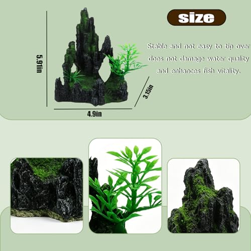 Aquarium cave Decoration Set, Fish Tank Hiding cave Accessories, Betta Fish Hiding Place, Suitable for Betta Fish, Guppies, Shrimp, etc. (Includes 4 Artificial Aquatic Plants)