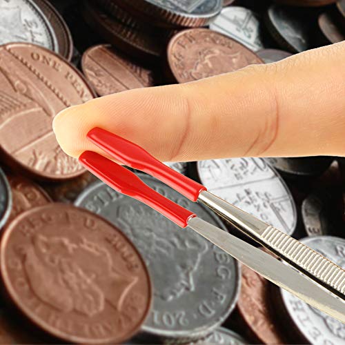 Honoson 2 Pieces Rubber Tipped Tweezers PVC Rubber Coated Soft Non Marring Flat Tip Lab Industrial Hobby Craft Tweezers Tools Jewelry Coin Stamp Tongs(Red) - color: Red