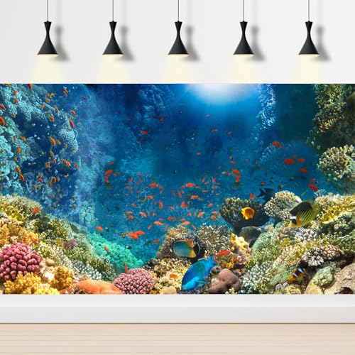 Under The Sea Aquarium Background Colourful Corals Reefs Underwater Marine Views Fish Tank Background Ocean Lives Landscape Terrarium Background Tropical Fishes Aquarium Backdrop Decors 24x12in - color: Marine Brown, size: 24(W)x12(H)inches/ 60(W)*30cm(H)