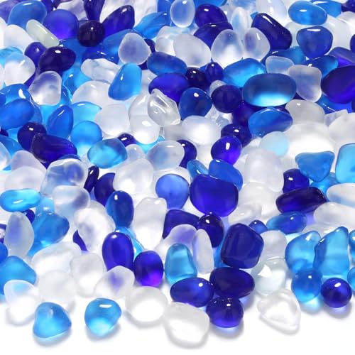 YATOJUZI Aquarium Gravel Fish Tank Rocks 0.85lb Sea Glass Stones for Crafts Decorative Frosted Glass Pebbles for Aquarium Fish Tank Vase Filler DIY Home Decor (Cobalt Blue/Ocean Blue/White) - color: Cobalt Blue/Ocean Blue/White