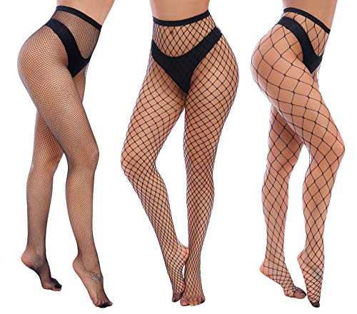 Charmnight Womens High Waist Tights Fishnet Stockings Thigh High Pantyhose - color: Black-g6