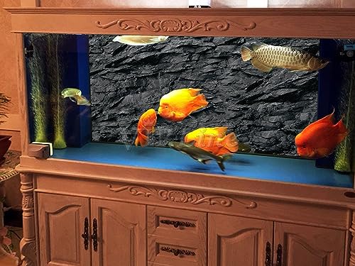 VIP. LINE 3D Effect Black Stone Texture Aquarium Background Poster Fish Tank Backdrop Decorations PVC Background (30" x 12"/ 76 x 30cm) - size: 30" x 12"/ 76 x 30cm