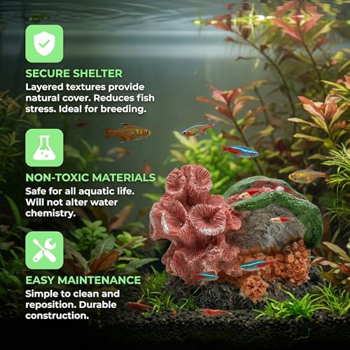 Aquarium Decor Resin Coral Fish Tank Decorations, Small Aquarium Hideout Ornament for Betta Shrimp Goldfish, Fish Tank Accessories Decorations Artificial Reef - color: Coralshell