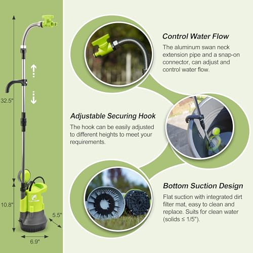 FLUENTPOWER 1/2HP Rain Barrel Pump, 1050GPH Submersible Water Pump with Float Switch and 26ft Cable, Drainage Water from Hot Tub Cellars Rain Barrel Ponds Pools - style: 1/2HP 1050GPH