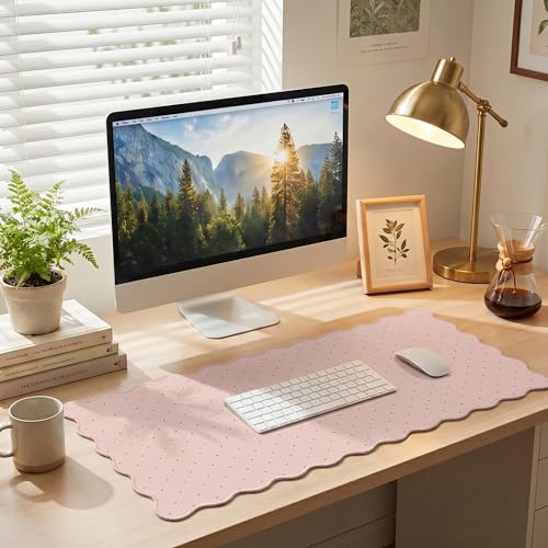 Cute Pink Scalloped Desk Mat with Polka Dot Large Mouse Pad Computer Mat Aesthetic Keyboard Mat for Desktop Laptop Protector for Office & Home - color: A3- Pink