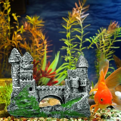 Milisten Aquarium Castle Decoration, Fish Tank Castle Ornaments for Small Fish Shrimp Hide Caves House Betta Hideout for Shrimp Turtle Guppy Crabs, Medium