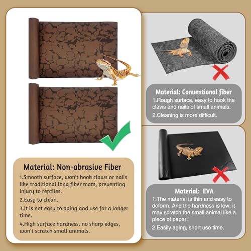 Tfwadmx Reptile Carpet Sand Mat for Bearded Dragon Terrarium Substrate Liner Brown Leopard Gecko Tank Accessories Lizard Bedding Mats for Tortoise Turtle Snake Chameleon with Tweezers 12x20In (2 Pcs) - size: S:11.8"x19.7" (2Pcs)