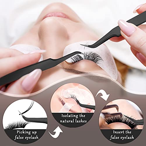 Honoson 9 Pieces Curved Pointed Craft Tweezers Stainless Steel Precision Tweezer with Protective Cover for Rhinestones Dried Flowers Craft Stickers Eyelash Extension Jewelry Making(Black) - color: Black