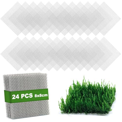 LINLAN 24 Pieces 3.1X3.1in (8X8cm) Aquarium Moss Mesh, 304 Stainless Steel Aquatic Moss Wall, Easy to Cut, for Fixing and Propagating Aquatic Mosses, DIY Aquarium Filtration, and Aquascaping