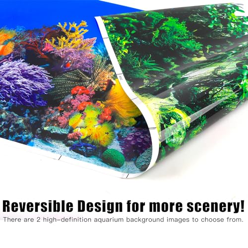 Lainrrew Aquarium Background Poster HD, Dual-Sided Water Plants & Fish Tank Landscape, 16"x40", Vivid Marine Life, Waterproof Scenery, Easy to Install, Durable Tank Decor (Type 4) - color: Type 4