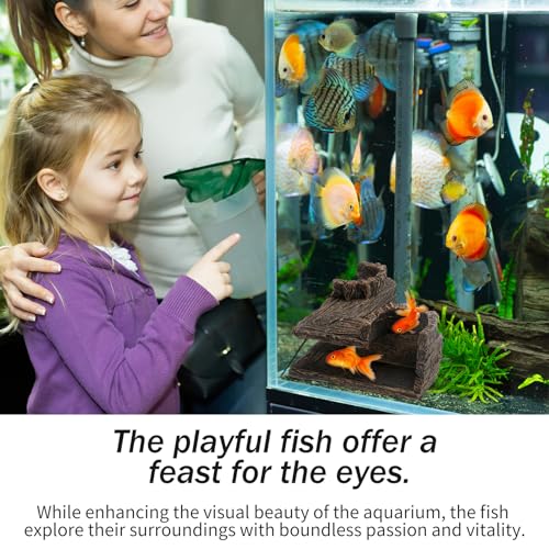 90° Corner Aquarium Tunnel Hide for Fish, Realistic Driftwood Stump Hides for Aquarium, Safe Resin Fish Cave for Betta, Shrimp, Corydoras, Axolotls (5.1"x5.1"x2.8")