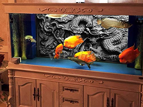 Dragon Relief Aquarium Background Poster PVC Fish Tank Decorations Landscape (24" x 12"/ 61 x 30cm) - size: 24" x 12"/ 61 x 30cm