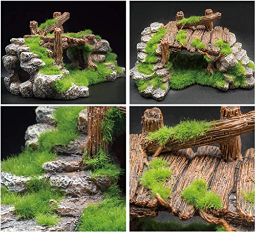 S-Lifeeling Fish Tank Decoration Moss Rockery Stone Plants Wood Ruins Landscaping Turtle Tank Decoration Fish Shrimp Shelter