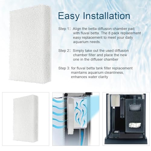 8 Pack Betta Diffusion Chamber Pad Replacement Compatible with Fluval Betta Tank Filter, Aquarium Filter Media for Betta Premium Aquarium 2.6 Gallon