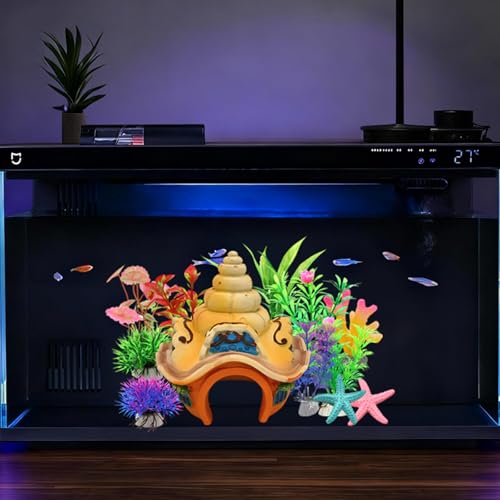 Fish Tank Decorations kit, Aquarium Decor Sea Shell House x 1pc, Fish Tank Accessories Aquatic Plants x 8pcs, Starfish x 2pcs, Coral x 1pcs.