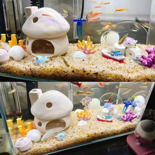 RUIAN Upgrade Aquarium Mushroom House Ceramic Cave Decorations for Pleco Shrimp to Rest and Breed, Hiding (White) - color: Mushroom(white)