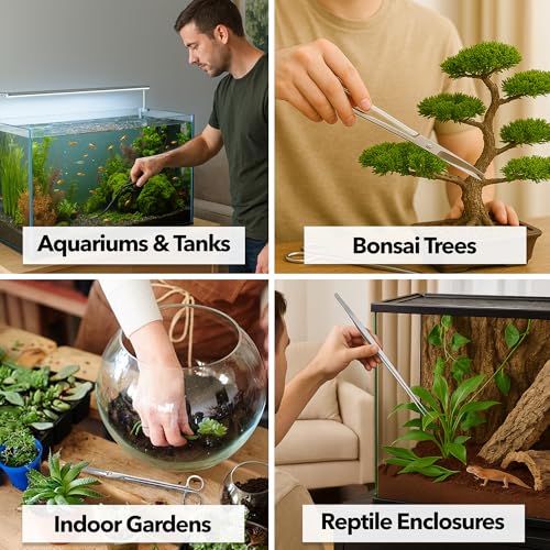 Mandala Crafts Stainless Steel Aquascaping Tools Kit – Aquarium Plant Tools with Tweezers, Spatula, and Scissors for Fish Tanks, Hospital Tanks, Goldfish Bowls, Aquariums, and Terrariums - color: Stainless Steel 5-in-1 Kit, size: 12 Inches