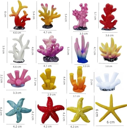 16 Pcs Aquarium Coral Plant Decor,Vivid Multicolor Resin Artificial Coral Reef Sea Star Decor for Fish Tank Aquarium Landscape Table Home Decor Garden Pond Micro Landscape Scenery