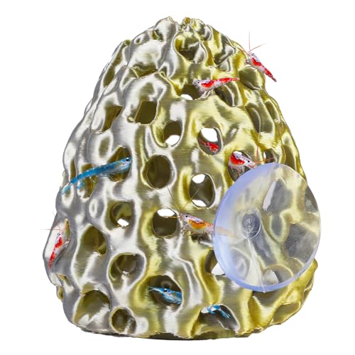 Uniclife Shrimp Cave, Shrimp Hides for Aquarium, Realistic Plastic Aquarium Coral Rock Decorations with Suction Cup, Betta Hideout Tank Accessories for Fish Tank Decor, Gold-to-Silver Gradient - color: Gold-to-silver Gradient