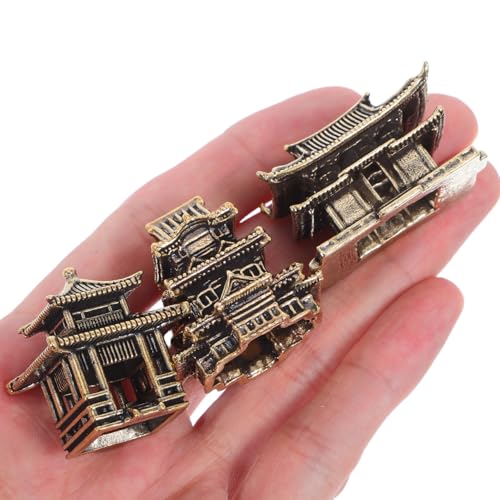iplusmile 3Pcs Tiny Brass Pagoda Model Zen Garden Decor Miniature Asian Ornament for Aquarium Terrarium Indoor Outdoor Decoration