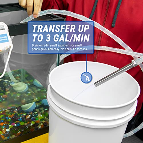 TERA PUMP - Submersible Aquarium Water Pump with 10 FT Hose for Easy Gravel & Sand Cleaning (3 Gallon Per Minute) Fish Tank Draining Pump For Deep Cleaning, Changin or Replacing Water