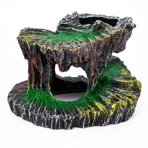 Aquarium Fish Tank Decorations, Montain Ornaments Accessories Decor for Small Aquarium, Spiral Staircase x 1pc, Aquatic Plants x 4pcs