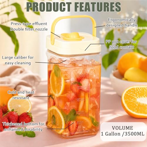 Drink Dispenser with Spigot, 1 Gallon Ice Tea Pitcher for Fridge, Juice Containers With Lids, Beverage Liquid Drink Container for Party, Water, Milk, Lemonade, Soda Jug Dispenser