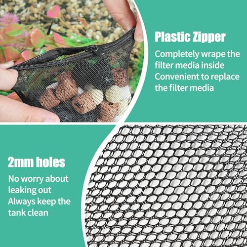 AQUANEAT 10pcs Aquarium Filter Media Bags, Fish Tank Coarse Mesh Bags with Plastic Zipper for Activated Carbon(5.5" x 8") - size: 5.5" x 8"