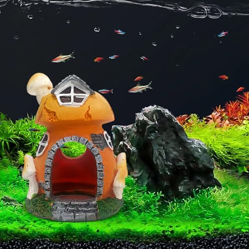 Erice Fish Tank Decorations, Cottage Ornament Shrimp Shelter Hideaway Cave, Aquarium Decorations, Mushroom Decor, Aquarium Décor for Shrimp Betta Goldfish and Reptiles (A), F4DS64F65DSF - color: A