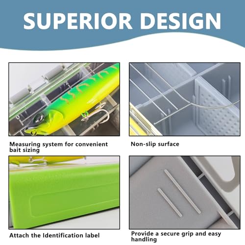 Aventik Waterproof Fishing Tackle Box Organizer with Removable Dividers Sturdy Lure Storage Box and Terminal Tackle Storage 3600 Tackle Trays - color: Green(10.75”×7.13”×1.8”)