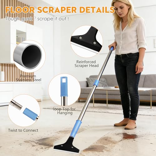Heavy-Duty Floor Scraper with Long Handle (37''-51.5''), 4-Inch Metal Scraper Cleaning Tool, Comes with 10 Blades, Suitable for Cleaning Walls, Glass, Adhesives, Chewing Gum, and Ceilings - size: 37in