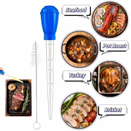 Premium Turkey Baster & Multi-Purpose Syringe, 30ml Heat Resistant Food Baster with Cleaning Brush for Kitchen, Aquarium, Marinade Injector, Basting, Oil Fuel Dispensing (Blue) - color: Blue
