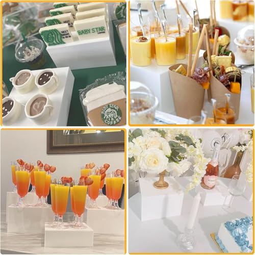 Large Buffet Risers Set of 4, 16"x8"x5" Display Stands, White Acrylic Food Risers for Party, Dessert Table, and Catering, Nesting and Stackable Display Risers - size: Large02