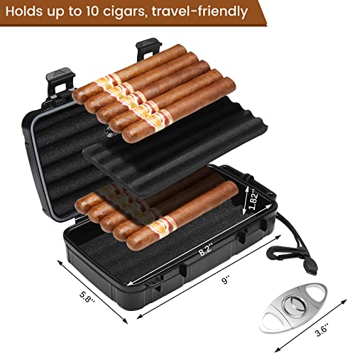 Flauno Travel Cigar Humidor Case - Portable Cigar Box with Humidifier Disc & Cigar Cutter | Waterproof | Airtight | Durable (Holds up to 10 Cigars) - size: Holds up to 10 Cigars