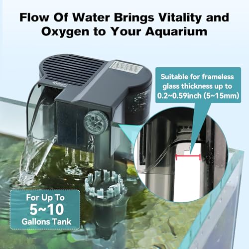 hygger Hang On Back Aquarium Filter, Small Fish Tank Filter Waterfall Filtration System, Adjustable Water Flow with Surface Skimmer, Replaceable Sponge Quiet Hanging Filter for Tank 5~10 Gal - size: M