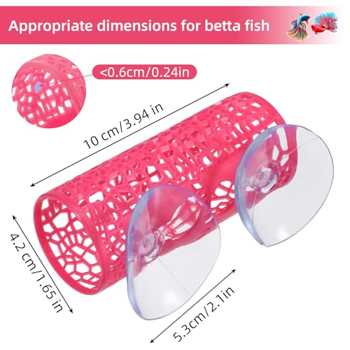 Rose Red Betta Fish Toys Hammock and Betta Tunnel, Safe Aquarium Decor for Small Fish & Shrimp, Bettas Tank Accessories with Suction Cups, Perfect Hideout and Play Area for Bettas - color: Rose Red